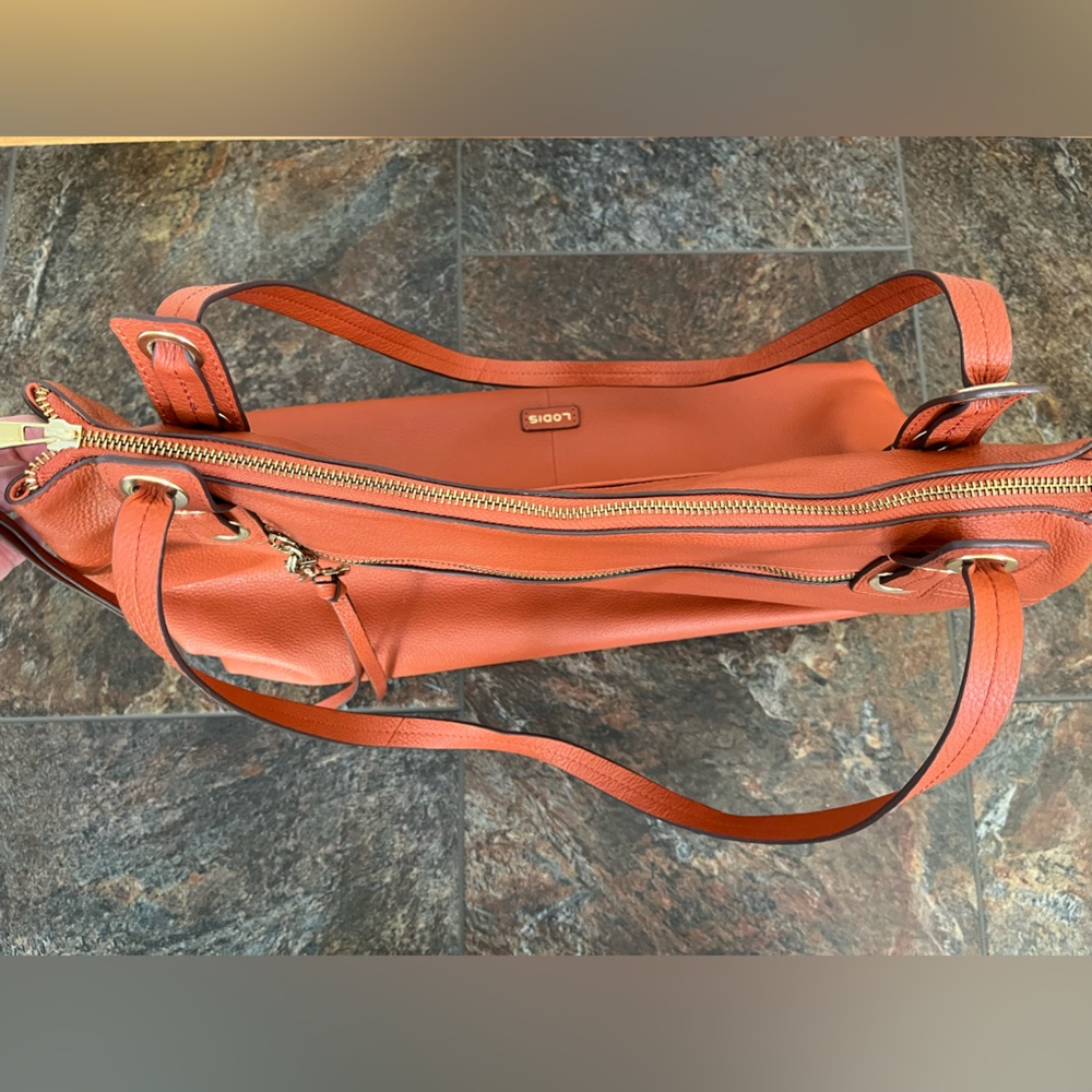New Lodis Texas leather Amanda 100% leather oversized work tote purse. Orange - Picture 7 of 16